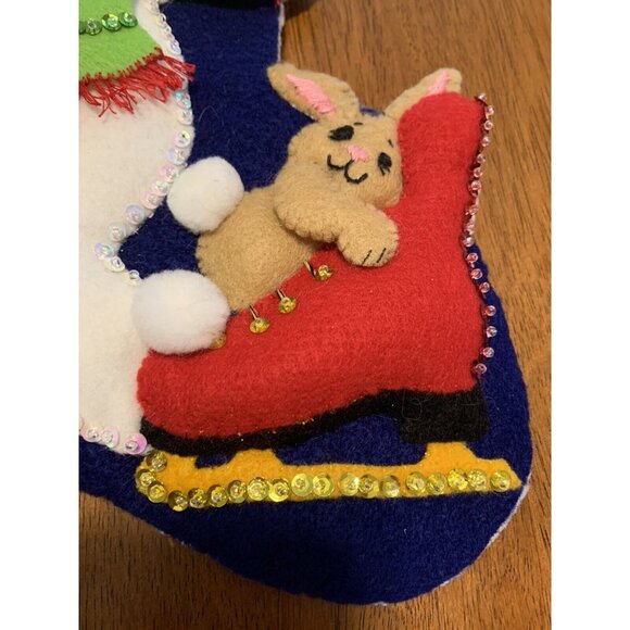 Hobby Kraft Storybook 18" Felt Christmas Stocking Handcrafted Skating Snowman - Picture 3 of 8